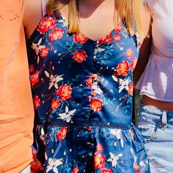 Blue Floral Roxy Top Womens Size XS - Picture 2 of 2